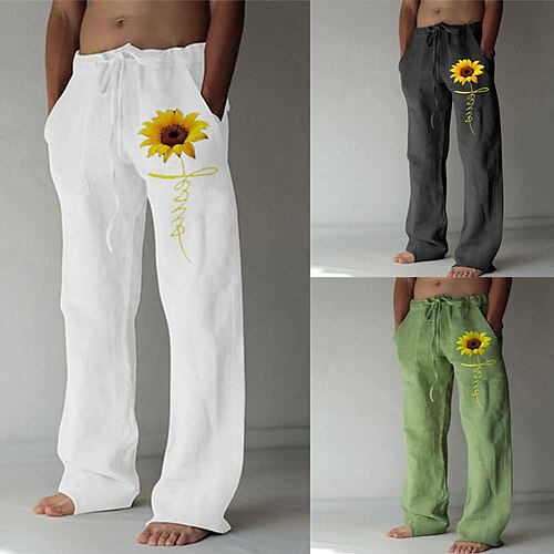 

Men's Fashion Designer Straight Trousers 3D Print Elastic Drawstring Design Front Pocket Pants Casual Daily Graphic Prints Sunflower Comfort Soft Mid Waist Green White Dark Gray S M L XL XXL