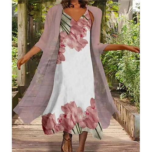 

Women's Two Piece Dress Maxi long Dress Purple Pink Half Sleeve Floral Print Spring Summer Spaghetti Strap Elegant Casual Vacation 2022 S M L XL XXL 3XL