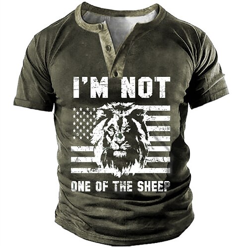 

Men's Henley Shirt Tee T shirt 3D Print Graphic Letter Plus Size Henley Daily Sports Button-Down Print Short Sleeve Tops Basic Casual Classic Designer Army Green / Summer