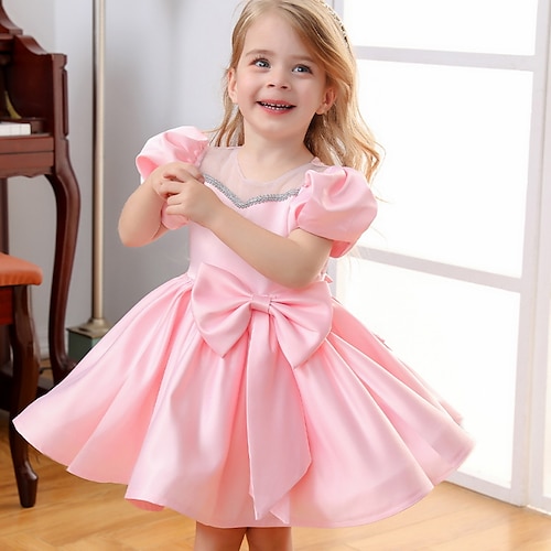 

Kids Little Girls' Dress Solid Colored A Line Dress Party Daily Bow Blue White Black Knee-length Short Sleeve Princess Sweet Dresses Summer Regular Fit 3-12 Years