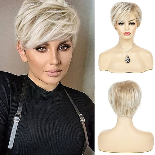 

Pixie Cut Wigs Short Blonde Wigs for Women Layered Synthetic Heat Resistant Pixie Wig for Party