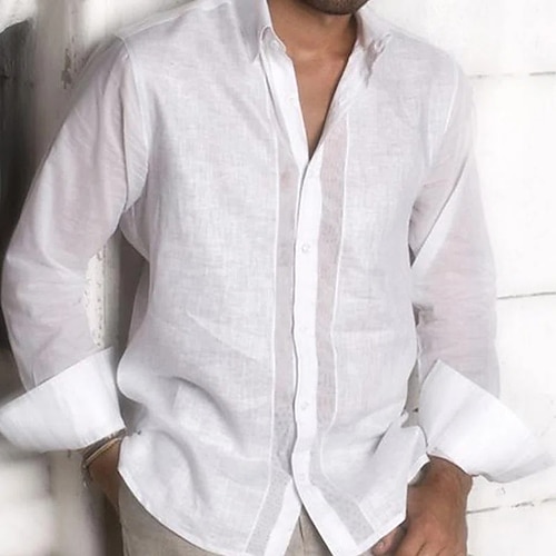 

Homens Camisa Social camisa de botão camisa de verão Branco Manga Longa Tecido Aberto para a Lateral Ao ar livre Rua Botão para baixo Roupa Moda Casual Respirável Confortável