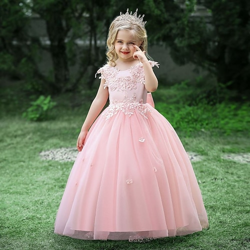 

Girls' A Line Dress Tulle Dress Sleeveless Floral Color Block 3D Printed Graphic Dresses Cute Princess Asymmetrical Cotton Tulle Dress Summer Spring Kids Party Regular Fit Mesh Bow