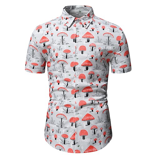 

Men's Shirt 3D Print Mushroom Plus Size Turndown Holiday 3D Print Short Sleeve Tops Casual Classic Gray