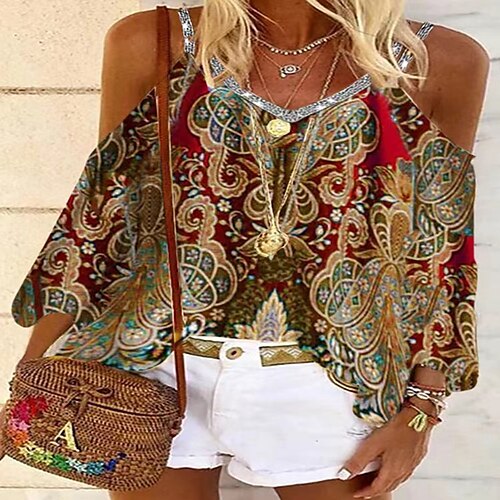 

Women's Bohemian Theme Camisole Graphic Patchwork Print V Neck Beach Tops Red / 3D Print