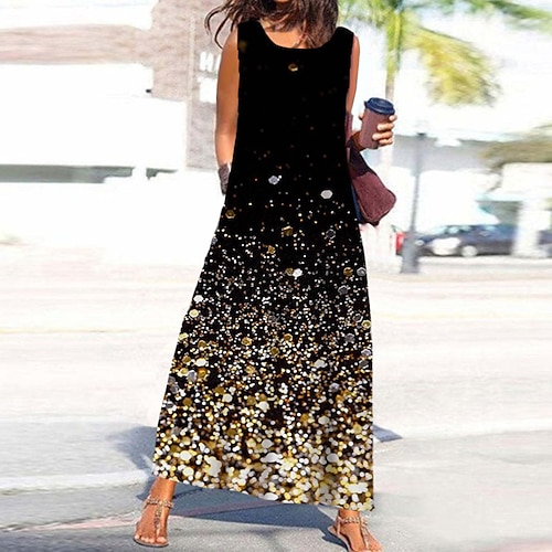 

Women's A Line Dress Maxi long Dress Yellow Sleeveless Print Pocket Print Spring Summer Round Neck Stylish Casual Vacation 2022 S M L XL XXL 3XL