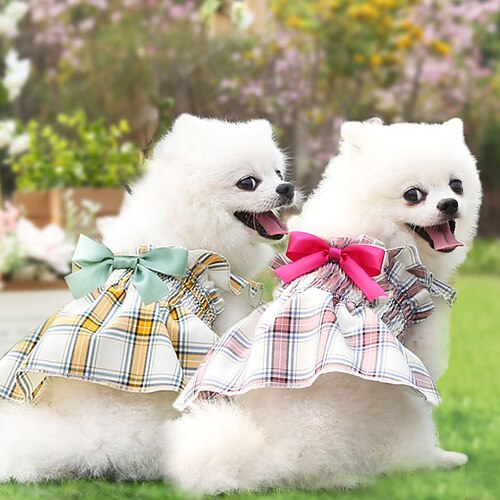 

Dog Cat Dress Plaid / Check Fashion Cute Holiday Casual / Daily Dog Clothes Puppy Clothes Dog Outfits Soft Green / Yellow Rosy Pink Costume for Girl and Boy Dog Polyester XS S M L XL 2XL