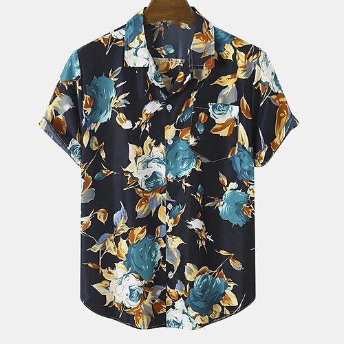 

Men's Shirt Print Floral Turndown Casual Daily Button-Down Print Short Sleeve Tops Casual Fashion Rainbow