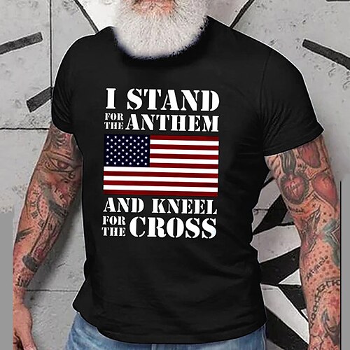 

Men's Unisex T shirt Hot Stamping Graphic Prints National Flag Letter Crew Neck Street Daily Print Short Sleeve Tops Casual Designer Big and Tall Sports Black Gray Navy Blue