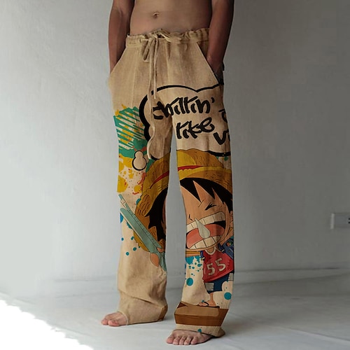 

Inspired by One Piece Monkey D. Luffy Linen Pants Straight Trousers Baggy Pants Anime Elastic Drawstring Design Front Pocket Pants For Men's Adults' 3D Print Cotton Blend Daily Yoga