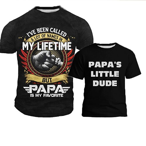 

Dad and Son T shirt Tops Letter Street Print Black Short Sleeve 3D Print Active Matching Outfits / Spring / Summer / Casual