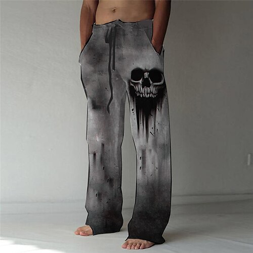 

Men's Fashion Designer Straight Trousers 3D Print Elastic Drawstring Design Front Pocket Pants Casual Daily Graphic Prints Skull Comfort Soft Mid Waist Gray S M L XL XXL