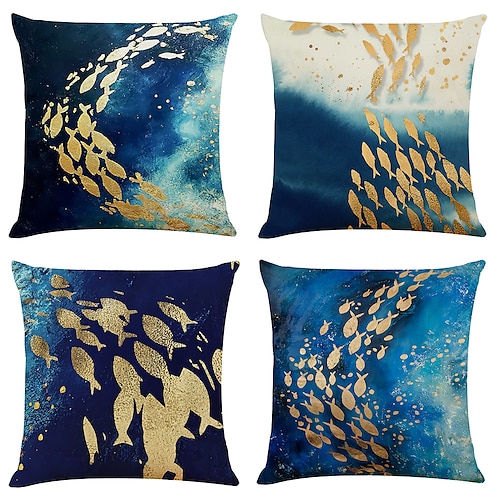 

Fish Painting Double Side Cushion Cover 4PC Soft Decorative Square Throw Pillow Cover Cushion Case Pillowcase for Bedroom Livingroom Superior Quality Machine Washable Indoor Cushion for Sofa Couch Bed Chair