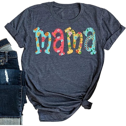 

Women's Painting T shirt Heart Leopard Text Print Round Neck Basic Tops Gray Pink Navy Blue