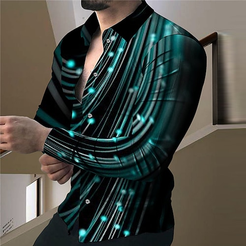 

Men's Shirt 3D Print Gradient Turndown Street Casual Button-Down Print Long Sleeve Tops Casual Fashion Designer Breathable Green