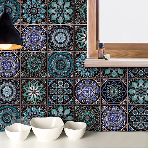 

Kitchen Oil-proof And Waterproof Tile Stickers Crystal Film Lime Ancient Gold Mandala Pattern Tile Renovation Thickened Wall Stickers