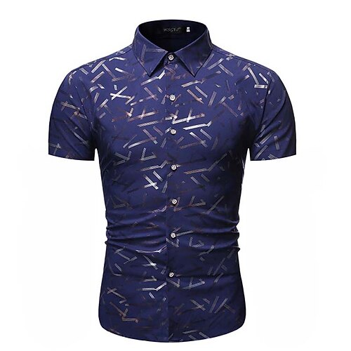 

Men's Shirt Print Geometry Turndown Casual Daily Button-Down Print Short Sleeve Tops Business Casual Fashion Wine Black Navy Blue