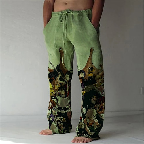 

Inspired by My Hero Academia Boko No Hero Bakugou Katsuki Linen Pants Straight Trousers Baggy Pants Anime Elastic Drawstring Design Front Pocket Pants For Men's Adults' 3D Print Cotton Blend Daily