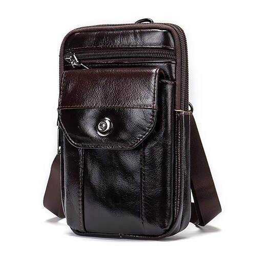 

Men's Leather Bag Bum Bag Fanny Pack Mobile Phone Bag Nappa Leather Cowhide Zipper Daily Black Coffee