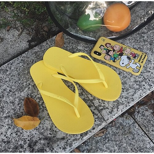 

Women's Slippers Flip-Flops Flat Sandals Flat Heel Round Toe Open Toe Elegant Casual Daily PVC Loafer Spring Summer Solid Colored Black Rosy Pink Yellow