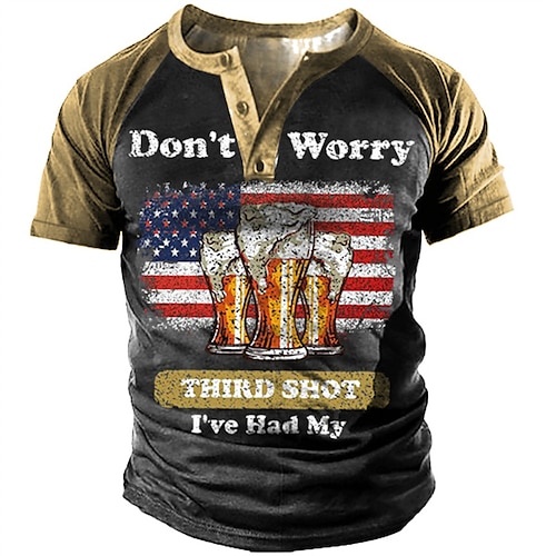 

Men's Henley Shirt Tee T shirt 3D Print Graphic Flag Letter Plus Size Henley Daily Sports Button-Down Print Short Sleeve Tops Basic Casual Classic Designer Black / Summer