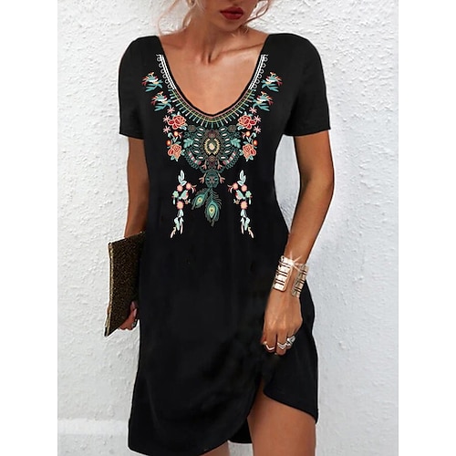 

Women's A Line Dress Short Mini Dress Black Short Sleeve Floral Ruched Print Spring Summer V Neck Casual Sexy 2022 S M L XL XXL 3XL