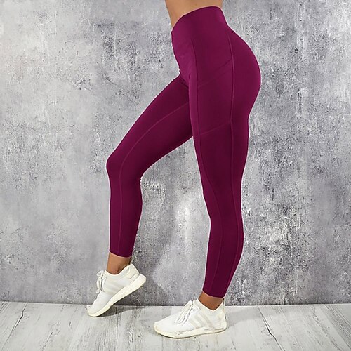 

Women's Tights Leggings Green Blue Wine Mid Waist Casual / Sporty Athleisure Weekend Yoga Side Pockets Stretchy Ankle-Length Tummy Control Plain S M L XL XXL / Slim