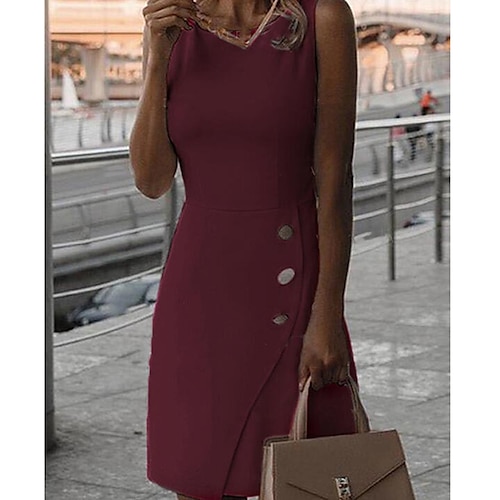 Damen Etuikleid Minikleid Weiß Schwarz Wein Grau Gelb Ärmellos Volltonfarbe Gespleisst Reißverschluss Herbst Sommer Rundhalsausschnitt Büro Elegant Sexy 2022 S M L XL XXL