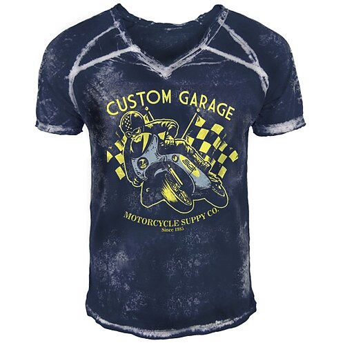 

Men's T shirt 3D Print Graphic Motorcycle Crew Neck Casual Daily Print Short Sleeve Tops Fashion Vintage Classic Comfortable Blue