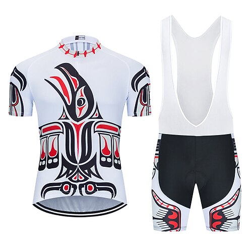 

21Grams Men's Cycling Jersey with Bib Shorts Short Sleeve Mountain Bike MTB Road Bike Cycling Green White Blue Bird Bike Clothing Suit 3D Pad Breathable Quick Dry Moisture Wicking Back Pocket