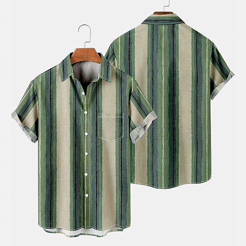 

Men's Shirt Color Block Striped Turndown Green Outdoor Street Short Sleeve Button-Down Print Clothing Apparel Fashion Streetwear Casual Comfortable / Summer / Spring / Summer