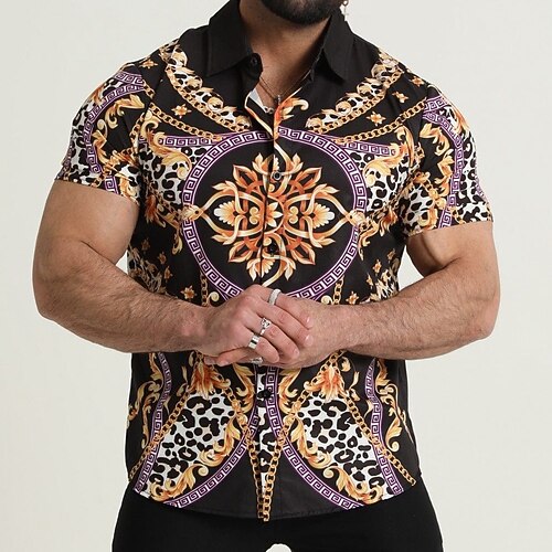 

Men's Shirt 3D Print Graphic Turndown Street Casual Button-Down Print Short Sleeve Tops Casual Fashion Designer Breathable Gold