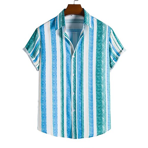 

Men's Tuxedo Shirts Casual Shirt Shirt Striped Turndown Street Casual Print Short Sleeve Tops Casual Classic Hawaiian Gentleman Blue / White