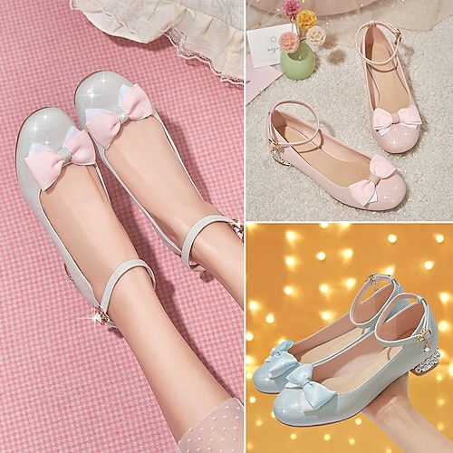 

Girls' Flats Princess Shoes PU School Shoes Big Kids(7years ) Party Birthday Buckle White Pink Light Blue Fall Summer