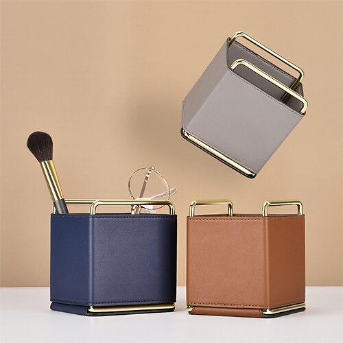 

Pen Holder Cup Multifunction Big Capacity PU Leather for Office Men Home