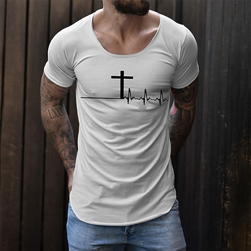 

Men's T shirt Tee Graphic Symbol Cross Crew Neck Street Casual Short Sleeve Print Clothing Apparel Fashion Classic Comfortable Big and Tall