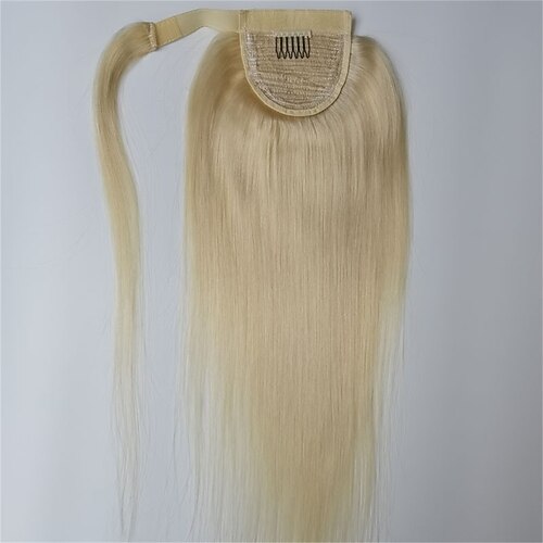 

613 Blonde Hair Extensions Ponytail Extensions Virgin Straight Human Hair Wrap Around Ponytail Remy Hair Extensions Clip in Hair Extensions with Magic Paste One Piece Hairpiece Hair For Women