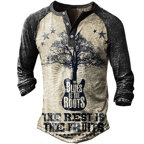 

Men's Henley Shirt Tee T shirt 3D Print Graphic Tree Plus Size Henley Daily Sports Button-Down Print Long Sleeve Tops Basic Casual Classic Designer Khaki