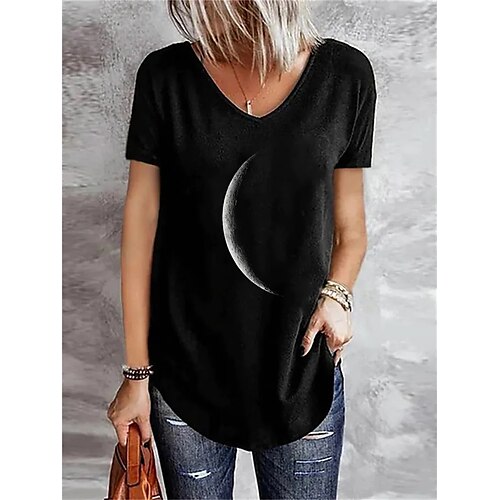 

Women's Home Casual Daily T shirt Tee Galaxy Short Sleeve Print V Neck Basic Tops Loose Green Black Blue S