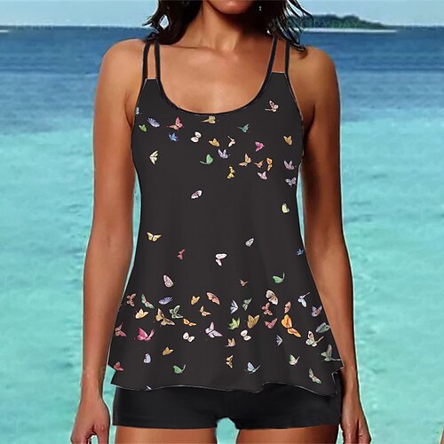 

Women's Swimwear Tankini 2 Piece Normal Swimsuit Printing Butterfly Animal Gray Camisole Strap Bathing Suits Sports Vacation Fashion / Sexy / Modern / New / Padded Bras