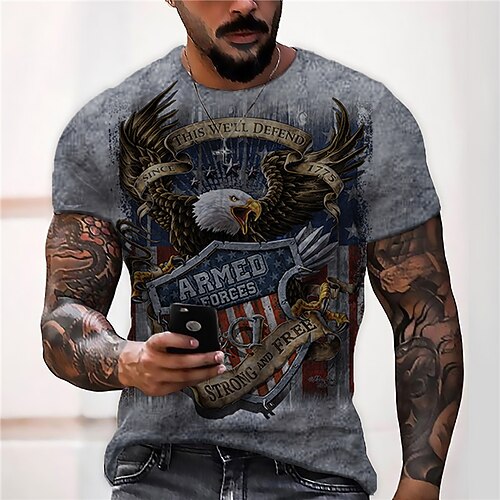 

Men's Unisex T shirt 3D Print Graphic Prints Eagle Crew Neck Street Daily Print Short Sleeve Tops Casual Designer Big and Tall Sports Gray
