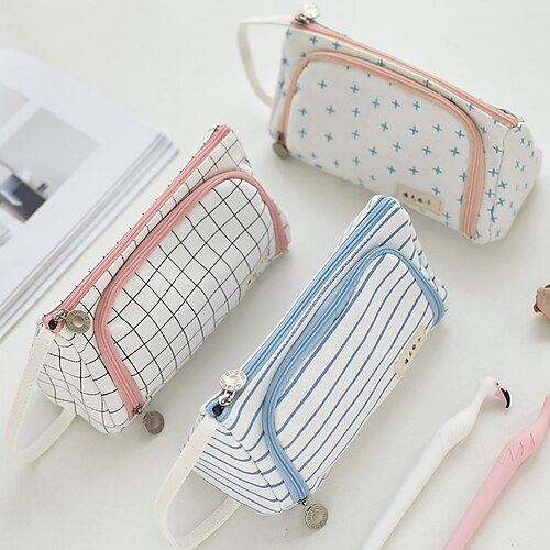 

Pencil Cases Wear-Resistant Multifunction With Zipper Canvas for School Office Student