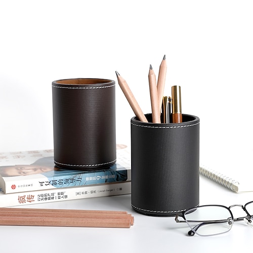 

Pen Holder Cup Multifunction Big Capacity PU Leather for Office Men Home