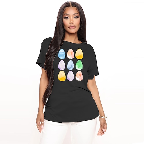 

Women's T shirt Graphic Print Round Neck Basic Tops Green Blue White