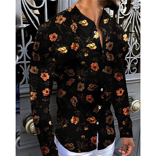 

Men's Shirt Graphic Shirt Floral Turndown Yellow 3D Print Outdoor Street Long Sleeve Button-Down Print Clothing Apparel Fashion Designer Casual Comfortable / Summer / Spring / Summer