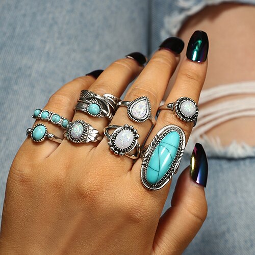 

8pcs full finger ring For Women's Street Gift Alloy Vintage Style