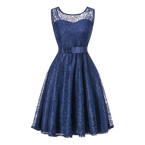 

Women's A Line Dress Knee Length Dress Navy Blue Sleeveless Pure Color Lace Bow Spring Summer Round Neck Elegant Formal Modern Party 2022 S M L XL / Party Dress