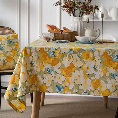 

Pastoral Tablecloth Cotton Linen Fabric Table Cloth - Washable Table Cover with Dust-Proof Wrinkle Resistant for Restaurant, Picnic, Indoor and Outdoor Dining, Floral