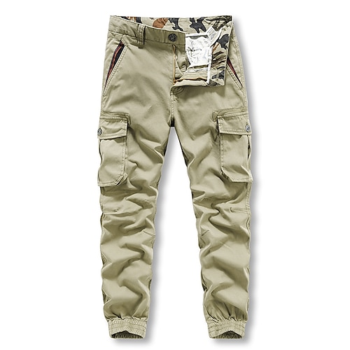 

Men's Cargo Pants Trousers Multi Pocket Elastic Cuff Solid Color Casual Daily Going out Sports Stylish ArmyGreen Khaki Micro-elastic