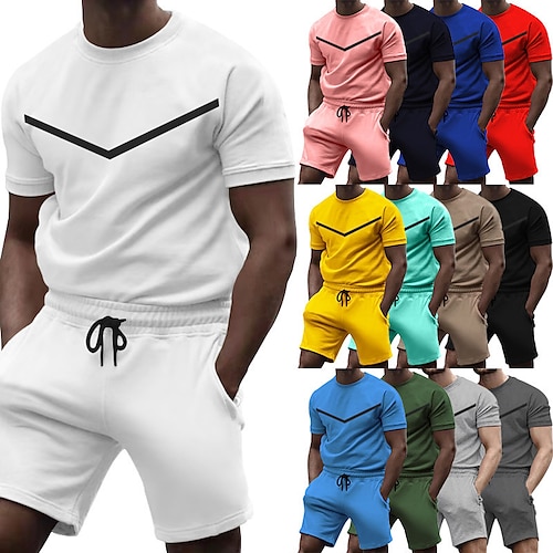 

Men's Tracksuit Sweatsuit Drawstring Crew Neck Sport Athleisure Clothing Suit Short Sleeve Breathable Quick Dry Moisture Wicking Soft Running Jogging Casual Athleisure Activewear / Micro-elastic